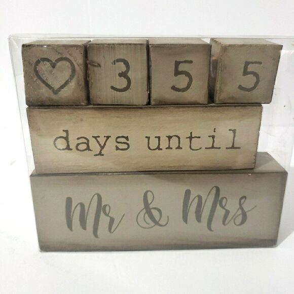Wooden Block 6 Piece Wedding Day Countdown Calendar Engagement Gift - Picture 2 of 4